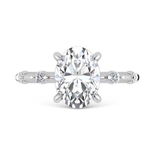 14K White Gold Lab Grown Diamond 3 1/6 Ct.Tw. Oval Shape Engagement Ring (IGI Certified Center 3ct)