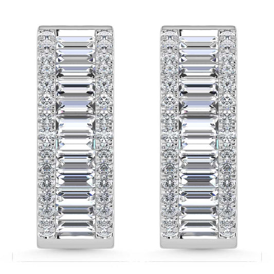 14K White Gold Round & Baguette Lab Grown Diamond 5 Ct.Tw. Hoop Earrings