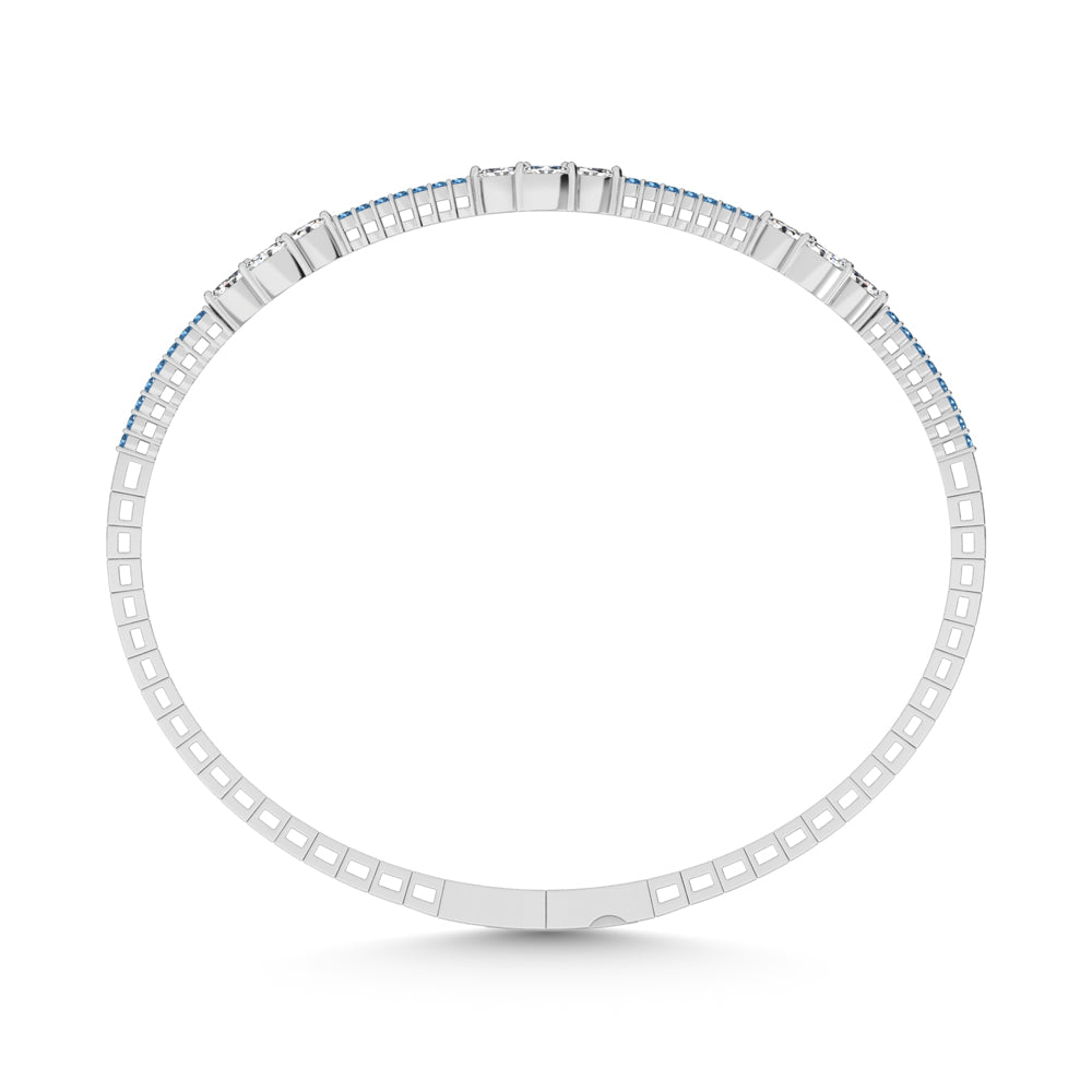 14K White Gold 1 1/10 Ct.Tw. Round Blue and White Marquise Shape Lab Grown Diamond Flexi Bangle