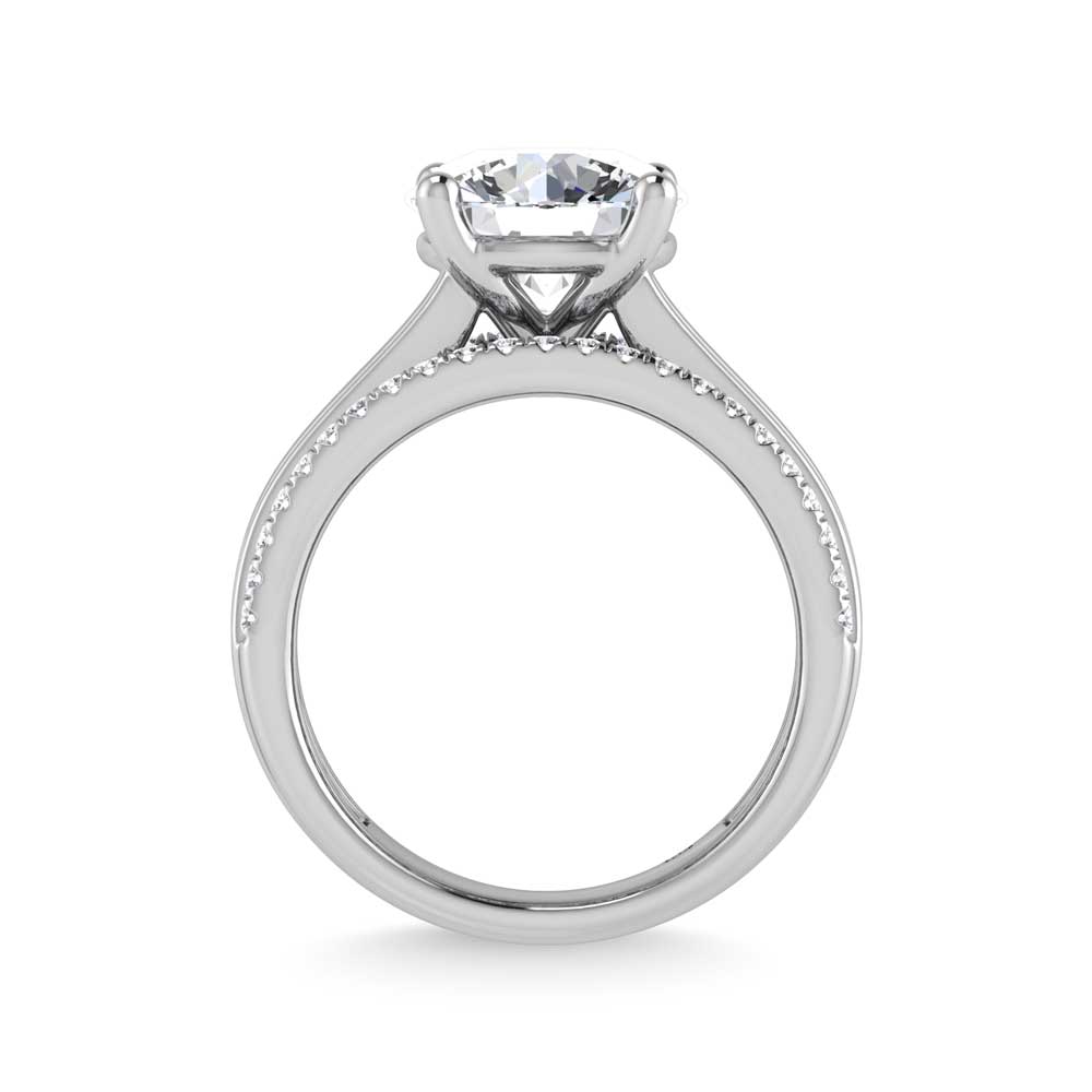 14K White Gold Lab Grown Diamond 4 1/3 Ct.Tw. Round and Baguette Shank Engagement Ring (IGI Certified Center 3ct)
