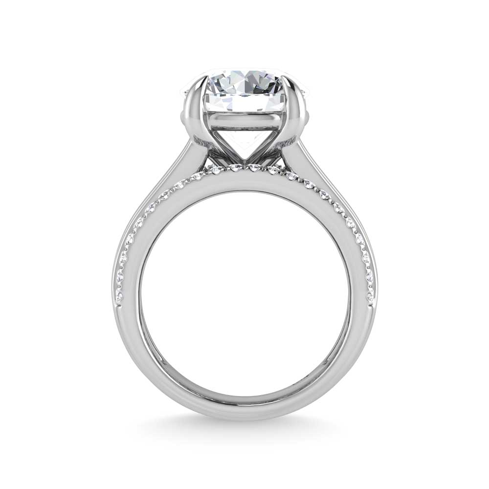 14K White Gold Lab Grown Diamond 8 1/6 Ct.Tw. Round and Baguette Shank Engagement Ring (IGI Certified Center 5ct)