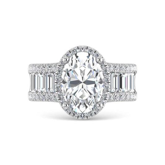 14K White Gold Lab Grown Diamond 4 5/8 Ct.Tw. Round and Baguette Shank Engagement Ring (IGI Certified Center 3ct)