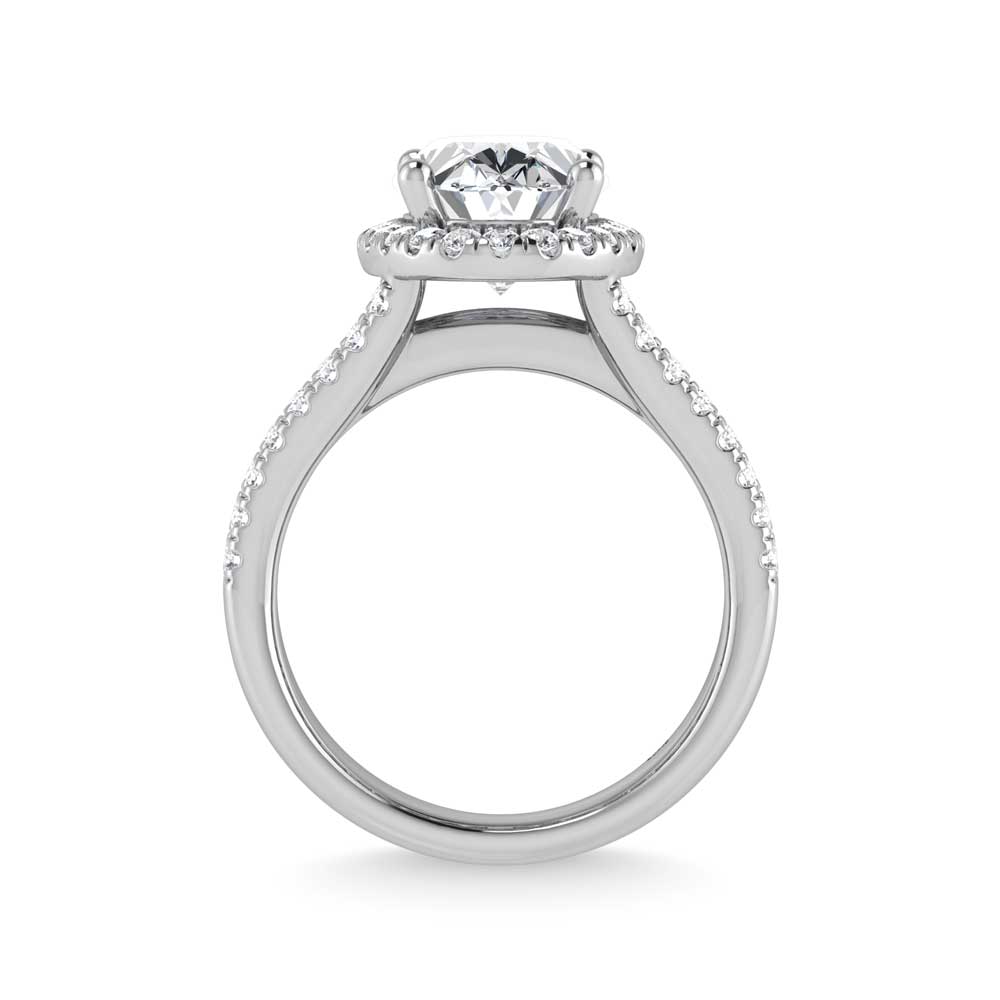 14K White Gold Lab Grown Diamond 4 5/8 Ct.Tw. Round and Baguette Shank Engagement Ring (IGI Certified Center 3ct)