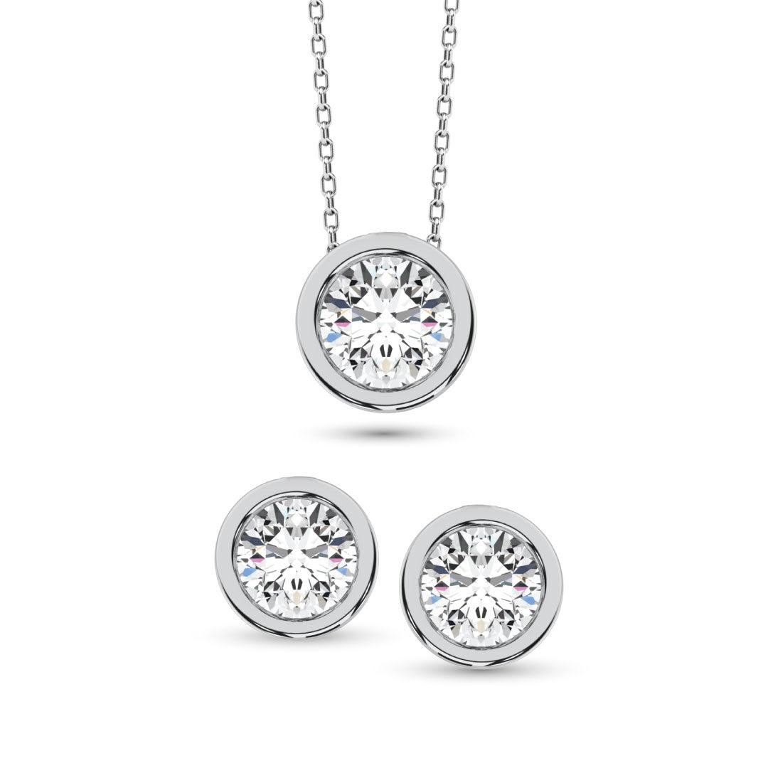 925 Silver Lab Grown Diamond 1/5 Ct.Tw. Earrings and Fashion Pendant With Chain
