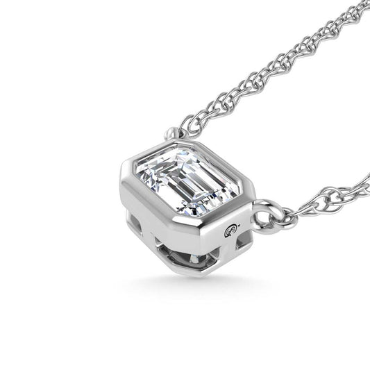 14K White Gold Lab Grown Diamond 1/2 Ct.Tw. Emerald Shape Solitaire Necklace - 16 inches