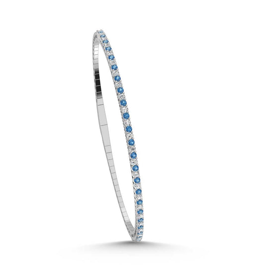 14K White Gold 1 Ct.Tw. Alternate white and Blue Lab Grown Diamond Bangle