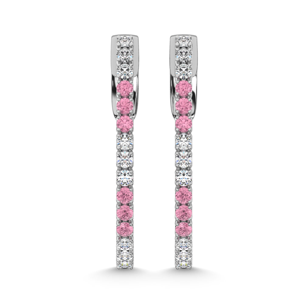 14K White Gold Lab Grown White and Pink Diamond 5/8 Ct.Tw. Earrings