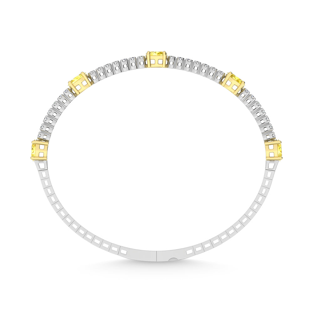 14K White Gold 3 5/8 Ct.Tw. white and Oval Shape Yellow Lab Grown Diamond Bangle