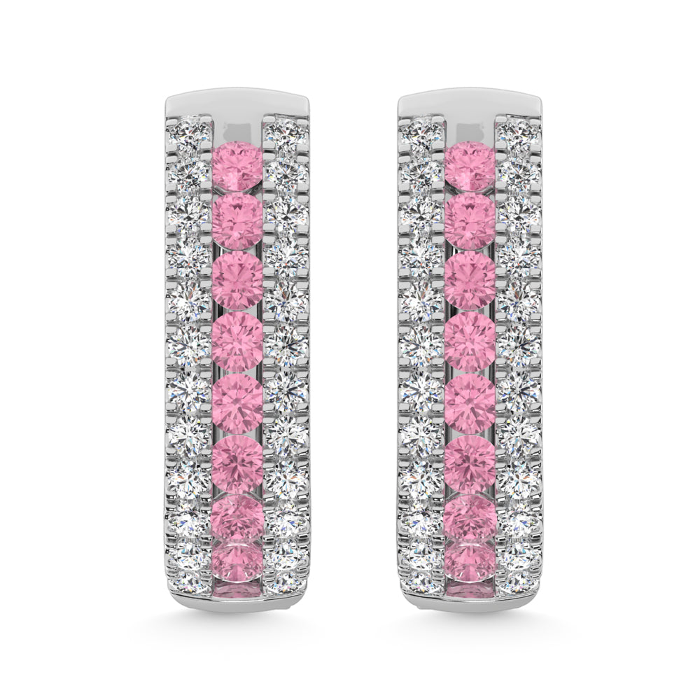 14K White Gold Lab Grown Diamond 1 Ct.Tw. Earrings (Center Row Pink Diamond)