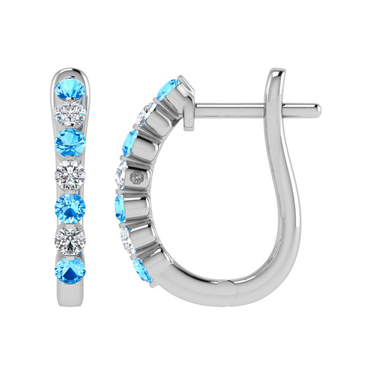 14K White Gold Alternate Blue and White Lab Grown Diamond 7/8 Ct.Tw. Hoop Earrings
