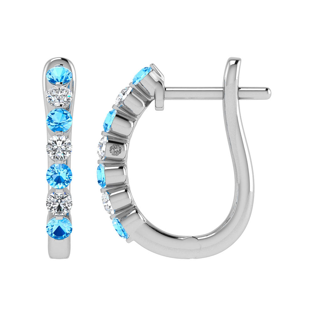 14K White Gold Alternate Blue and White Lab Grown Diamond 7/8 Ct.Tw. Hoop Earrings