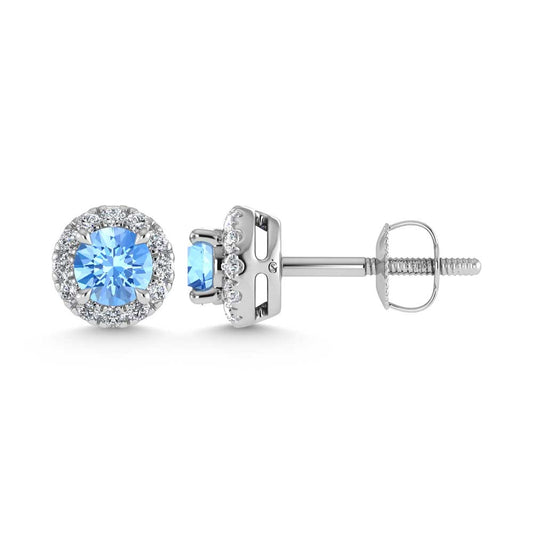 14K White Gold 3/4 Ct.Tw. White and Blue Lab Grown Diamond Stud Earrings