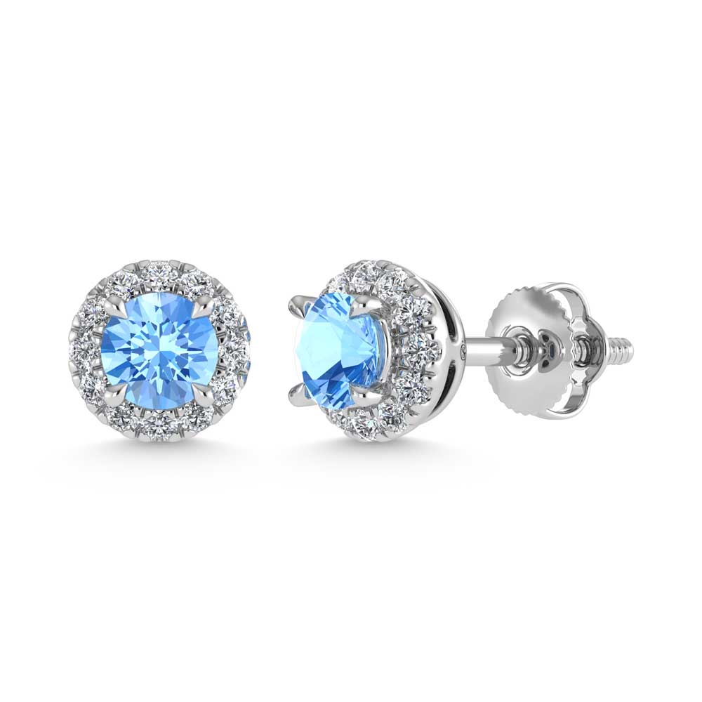 14K White Gold 3/4 Ct.Tw. White and Blue Lab Grown Diamond Stud Earrings