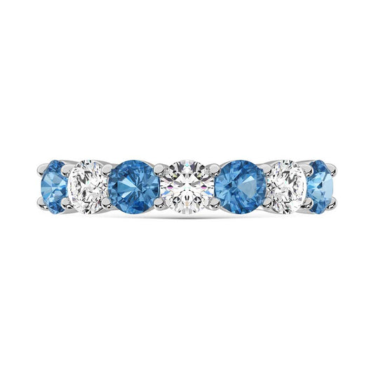 14K White Gold 2 Ct.Tw. 7 Stone Alternate White and Blue Lab Grown Diamond Band