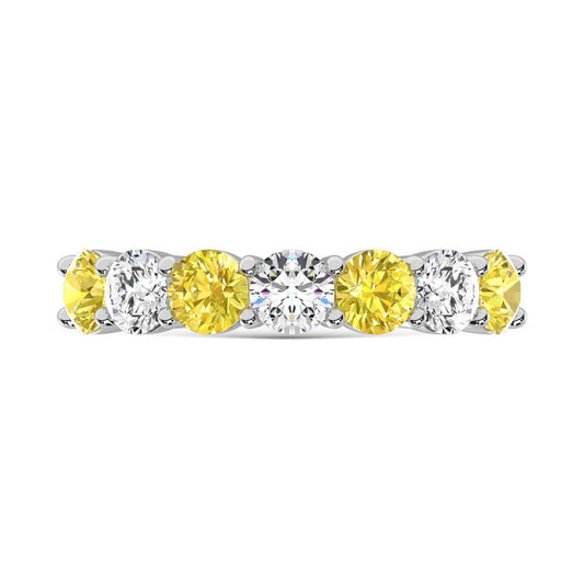 14K White Gold 1 1/2 Ct.Tw. 7 Stone Alternate White and Yellow Lab Grown Diamond Band