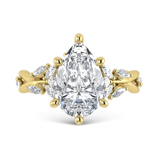 14K Yellow Gold Lab Grown Diamond 3 1/2 Ct.Tw. Marquise and Pear Engagement Ring (IGI Certified Center 3ct)