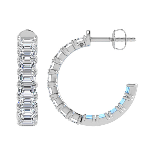 14K White Gold Lab Grown 5 5/8 Ct.Tw. Outside White and Inside Blue Emerald Hoop Earrings