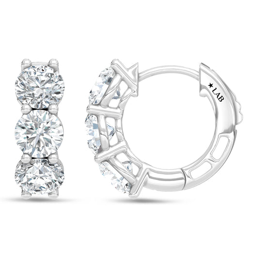 14K White Gold Lab Grown Diamond 2 Ct.Tw. 3 Stone Huggie Earrings