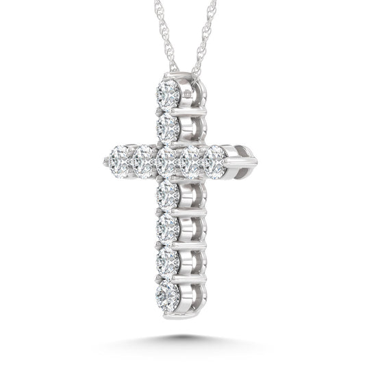 10K White Gold Lab Grown Diamond 7/8 Ct.Tw. Cross Pendant