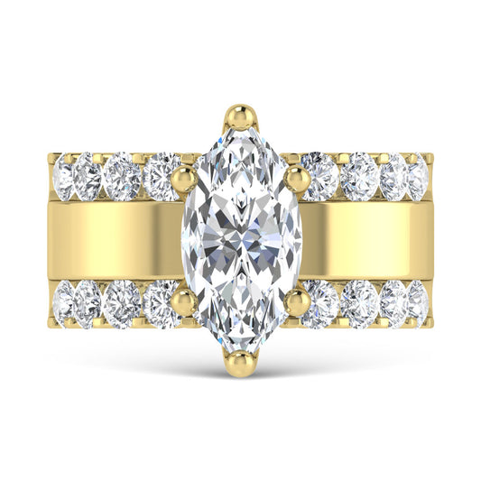 14K Yellow Gold 3 1/2 Ct.Tw. Lab Grown Diamond Marquise Shape Engagement Ring (IGI Certified Center 2ct)