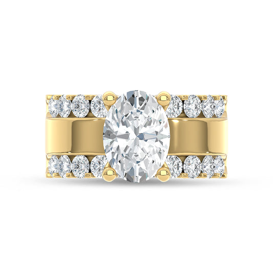 14K Yellow Gold 4 1/2 Ct.Tw. Lab Grown Diamond Oval Shape Machine Ring (IGI Certified Center 3ct)