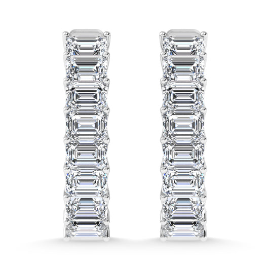 14K White Gold 5 Ct.Tw. Lab Grown Diamond Horizontal Emerald Shape In and Our Hoop Earrings