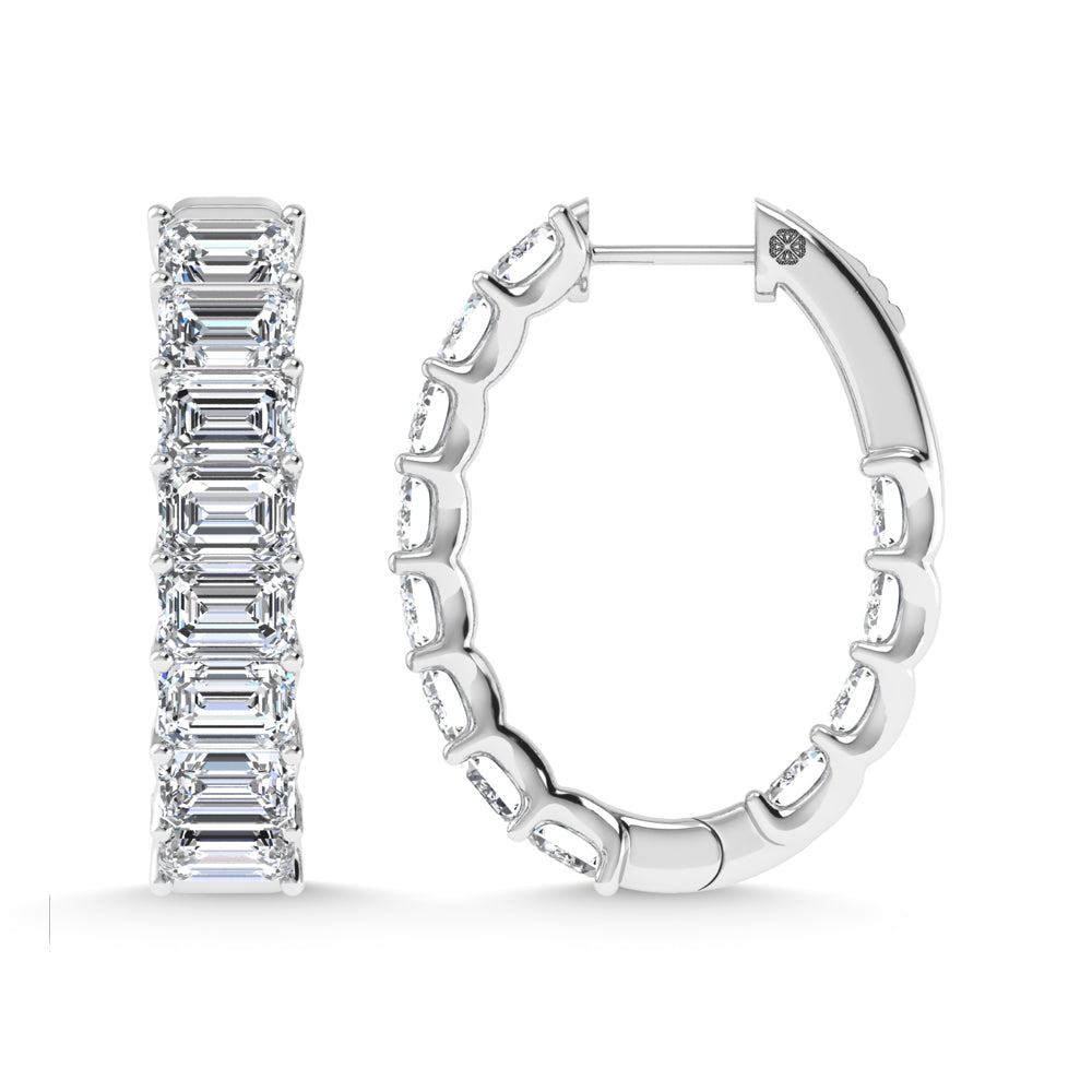 14K White Gold 6 Ct.Tw. Lab Grown Diamond Horizontal Emerald Shape In and Our Hoop Earrings