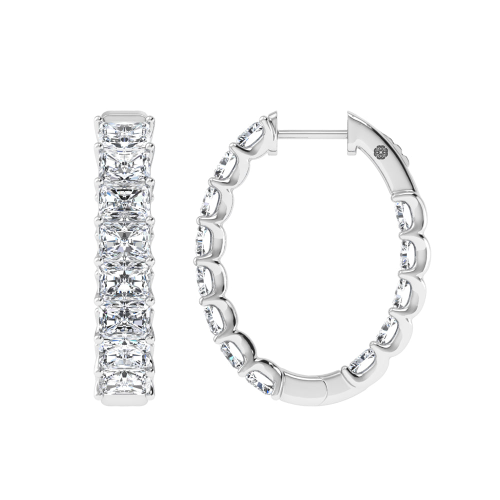 14K White Gold 4 Ct.Tw. Lab Grown Diamond Horizontal Radiant Shape In and Our Hoop Earrings