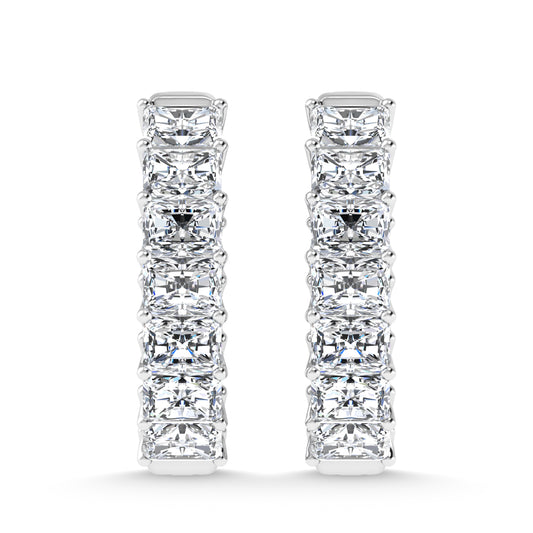 14K White Gold Lab Grown Diamond 7 Ct.Tw. Horizontal Radiant Shape In and Out Hoop Earrings
