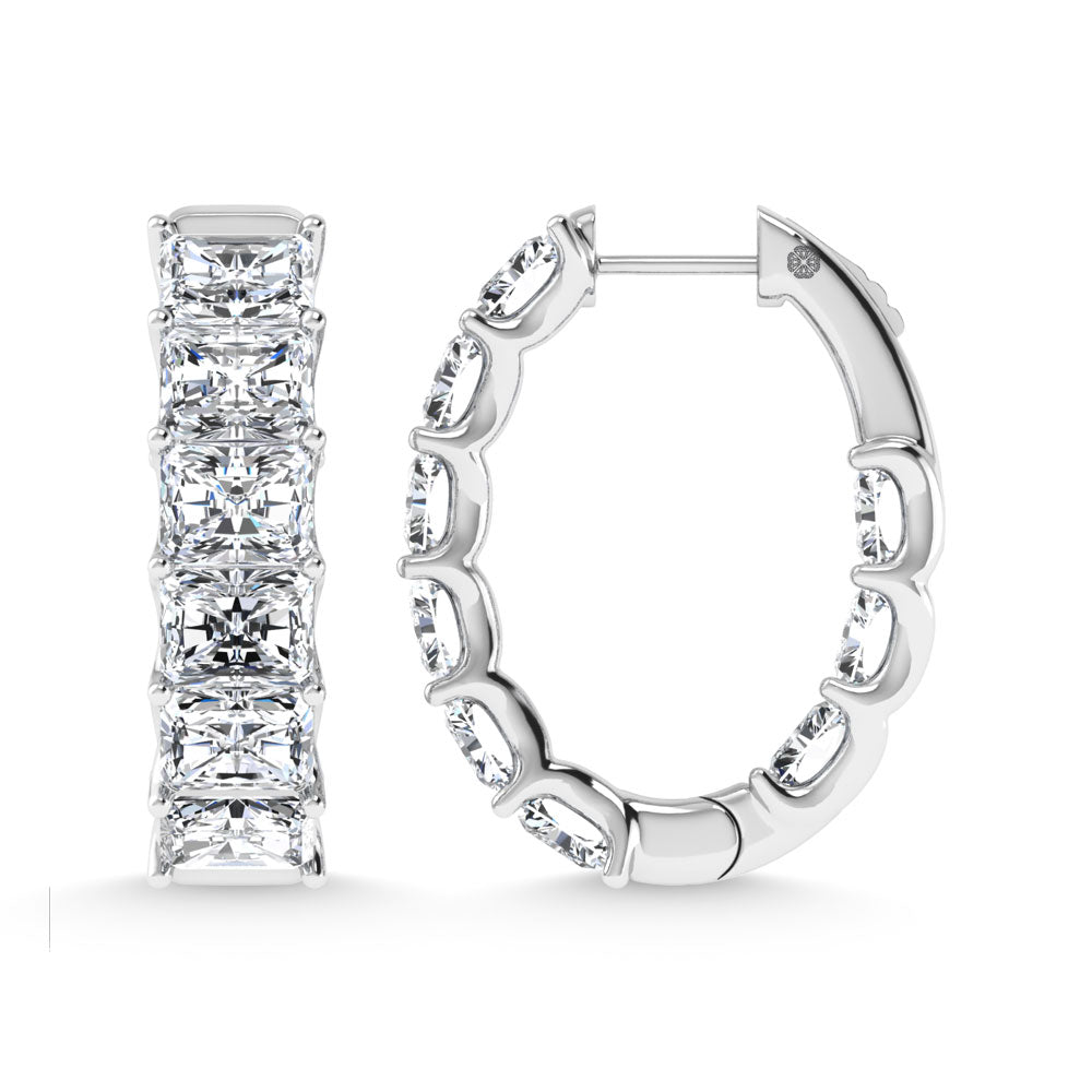 14K White Gold 9 Ct.Tw. Lab Grown Diamond In and Out Vertical Radiant Shape Hoop Earring