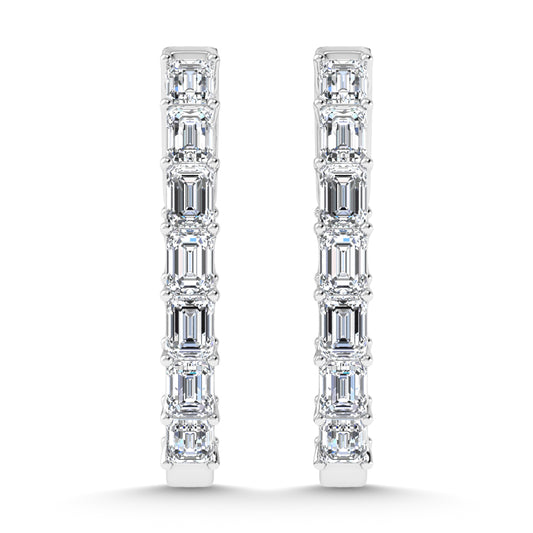 14K White Gold 3 1/2 Ct.Tw. Lab Grown Diamond Vertical Emerald Shape In and Our Hoop Earrings