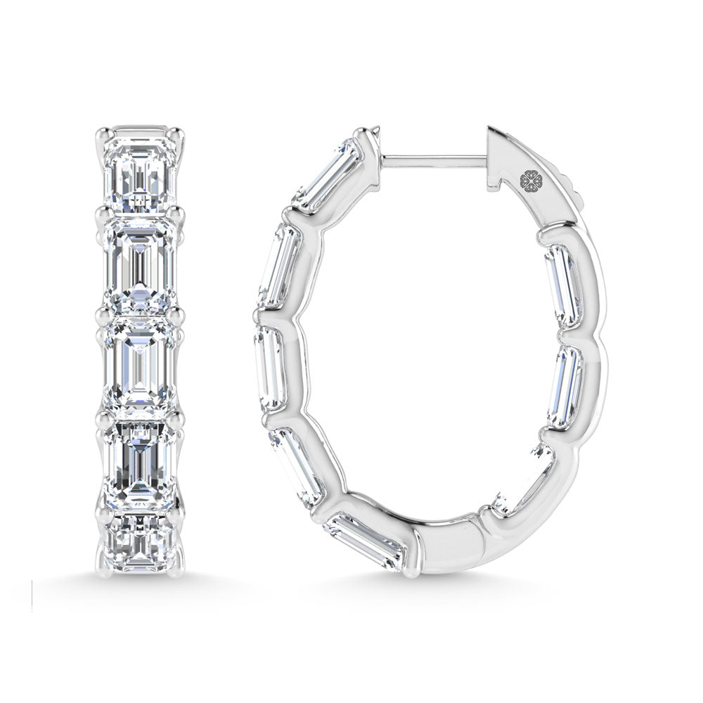 14K White Gold 8 Ct.Tw. Lab Grown Diamond Vertical Emerald Shape In and Our Hoop Earrings
