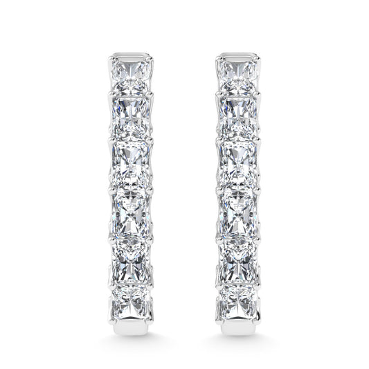 14K White Gold 4 Ct.Tw. Lab Grown Diamond In and Out Vertical Radiant Shape Hoop Earring