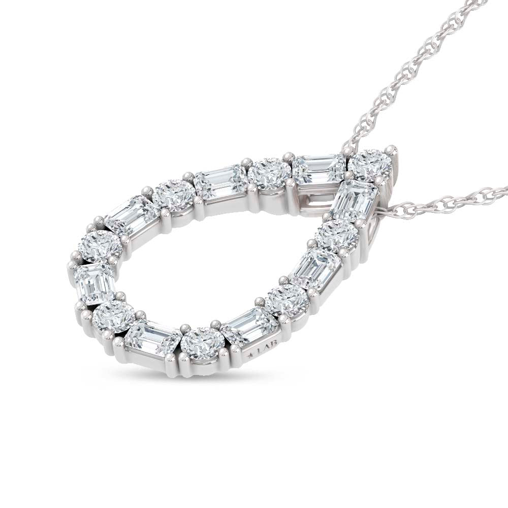 14K White Gold Lab Grown Diamond Round and Tapper 2 Ct.Tw. Pear Shape Necklace