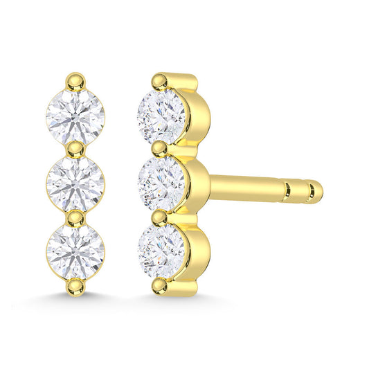 10K Yellow Gold Lab Grown Diamond 1/6 Ct.Tw. Three Stone Earrings