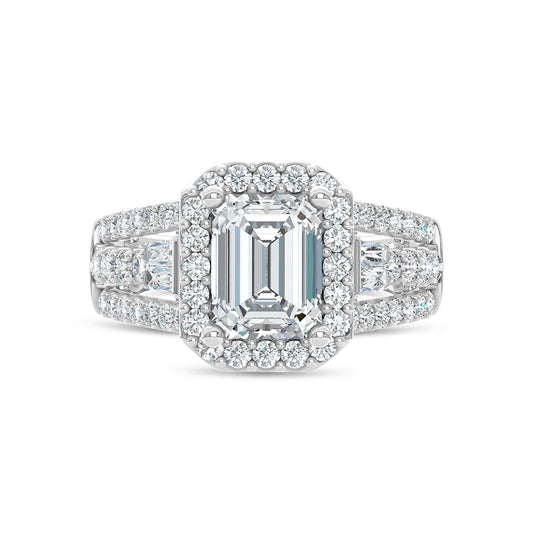 14K White Gold Lab Grown Diamond 3 Ct.Tw. Engagement Ring (Center 2ct Emerald)