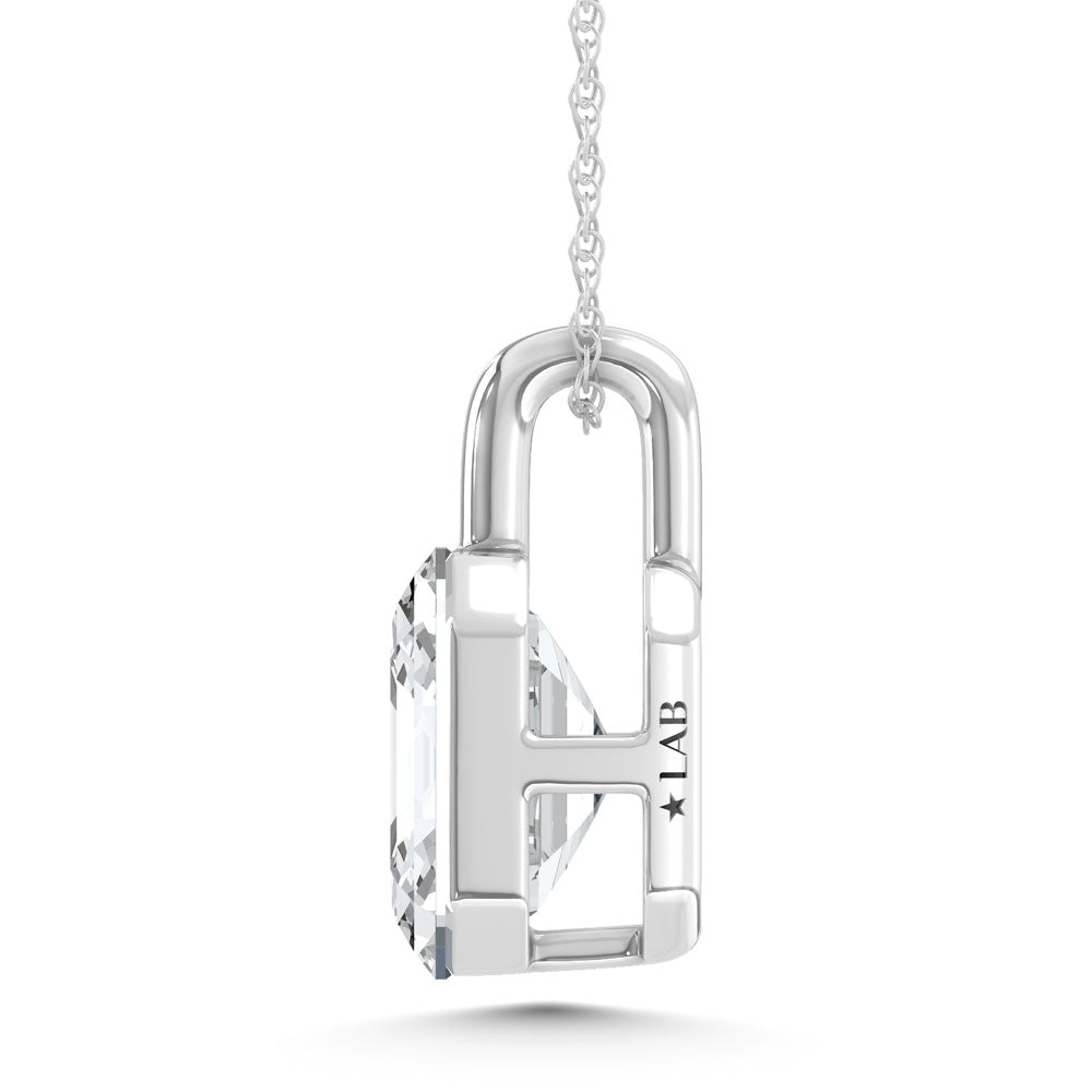 14K White Gold Lab Grown Diamond 1/2 Ct.Tw. Emerald Shape Pendant With Stiff Bail
