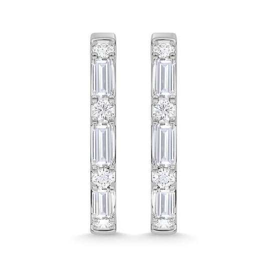 10K White Gold Lab Grown Diamond 1/4 Ct.Tw. Round and Baguette Hoop Earrings