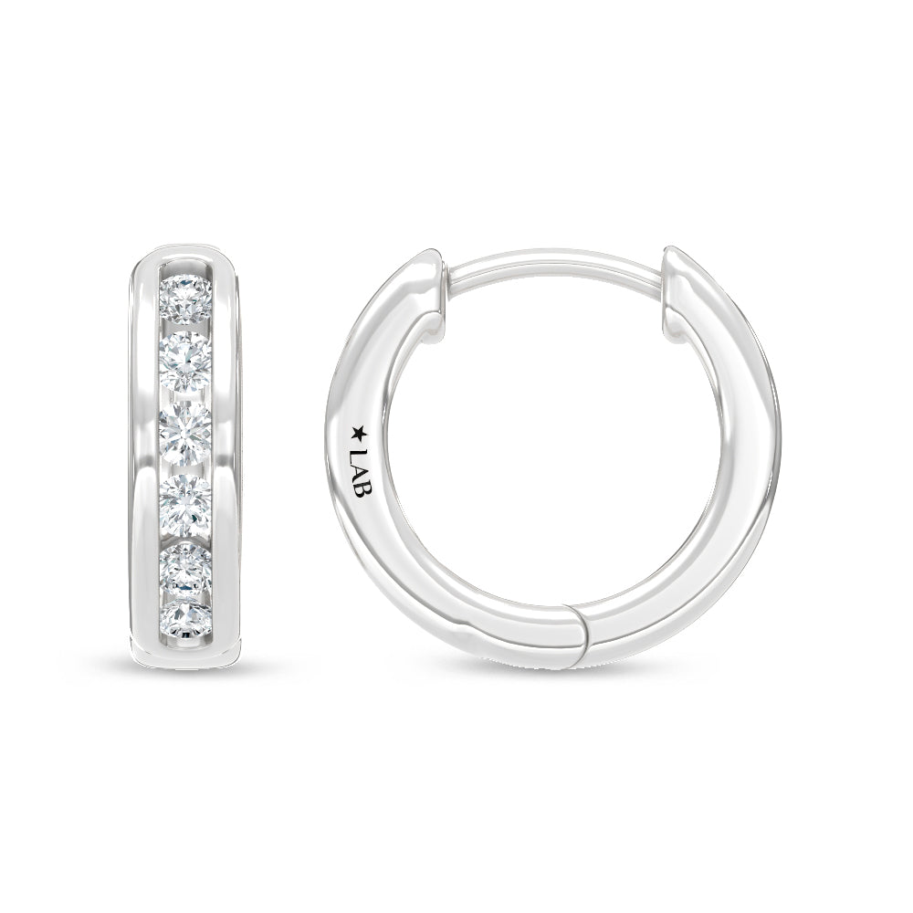 10K White Gold Lab Grown Diamond Channel set 1/4 Ct.Tw. Hoop Earrings