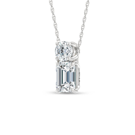 14K White Gold Lab Grown Diamond 1 Ct.Tw. Round and Emerald Fashion Pendant