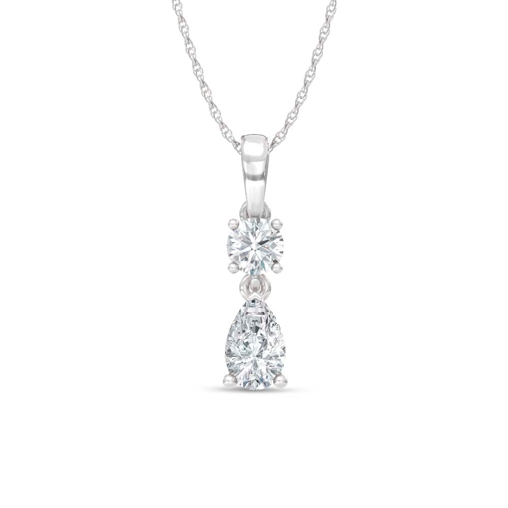 14K White Gold Lab Grown Diamond 1/2 Ct.Tw. Round and Pear Fashion Pendant
