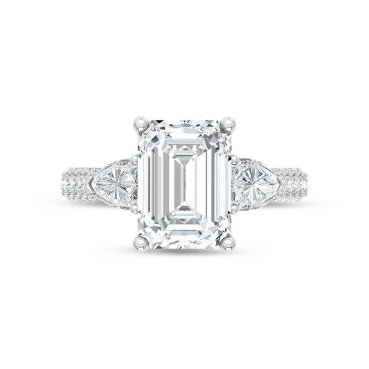 14K White Gold Lab Grown Diamond 6 3/8 Ct.Tw. Emerald and Round Shape Engagement Ring (IGI Certified Center 5ct)
