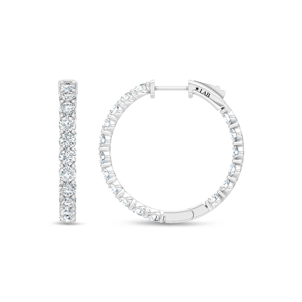 14K White Gold Lab Grown Round Diamond 3 Ct.Tw. In and Out Hoop Earrings