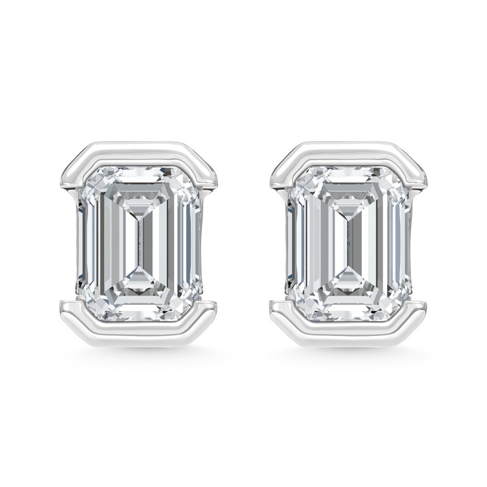 14K White Gold Lab Grown Diamond 1/2 Ct.Tw. Emerald Stud Earrings