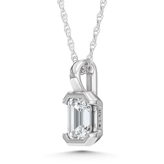 14K White Gold Lab Grown Diamond 1/3 Ct.Tw. Emerald Pendant