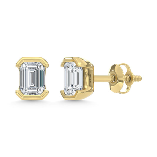 14K Yellow Gold Lab Grown Diamond 1/2 Ct.Tw. Emerald Stud Earrings