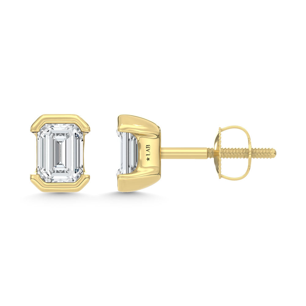 14K Yellow Gold Lab Grown Diamond 1/2 Ct.Tw. Emerald Stud Earrings