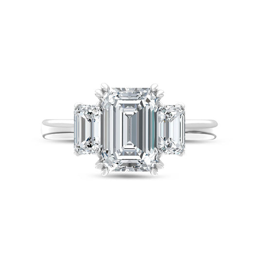 14K White Gold Lab Grown Diamond 3 Ct.Tw. Emerald Cut Three Stone Engagement Ring