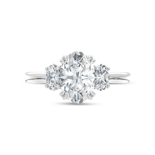 14K White Gold Lab Grown Diamond 2 Ct.Tw. Oval Shape Three Stone Engagement Ring