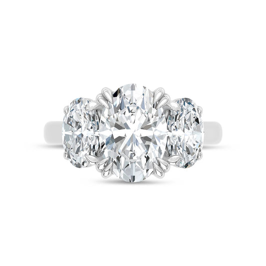 14K White Gold Lab Grown Diamond 5 Ct.Tw. Oval Shape Three Stone Engagement Ring